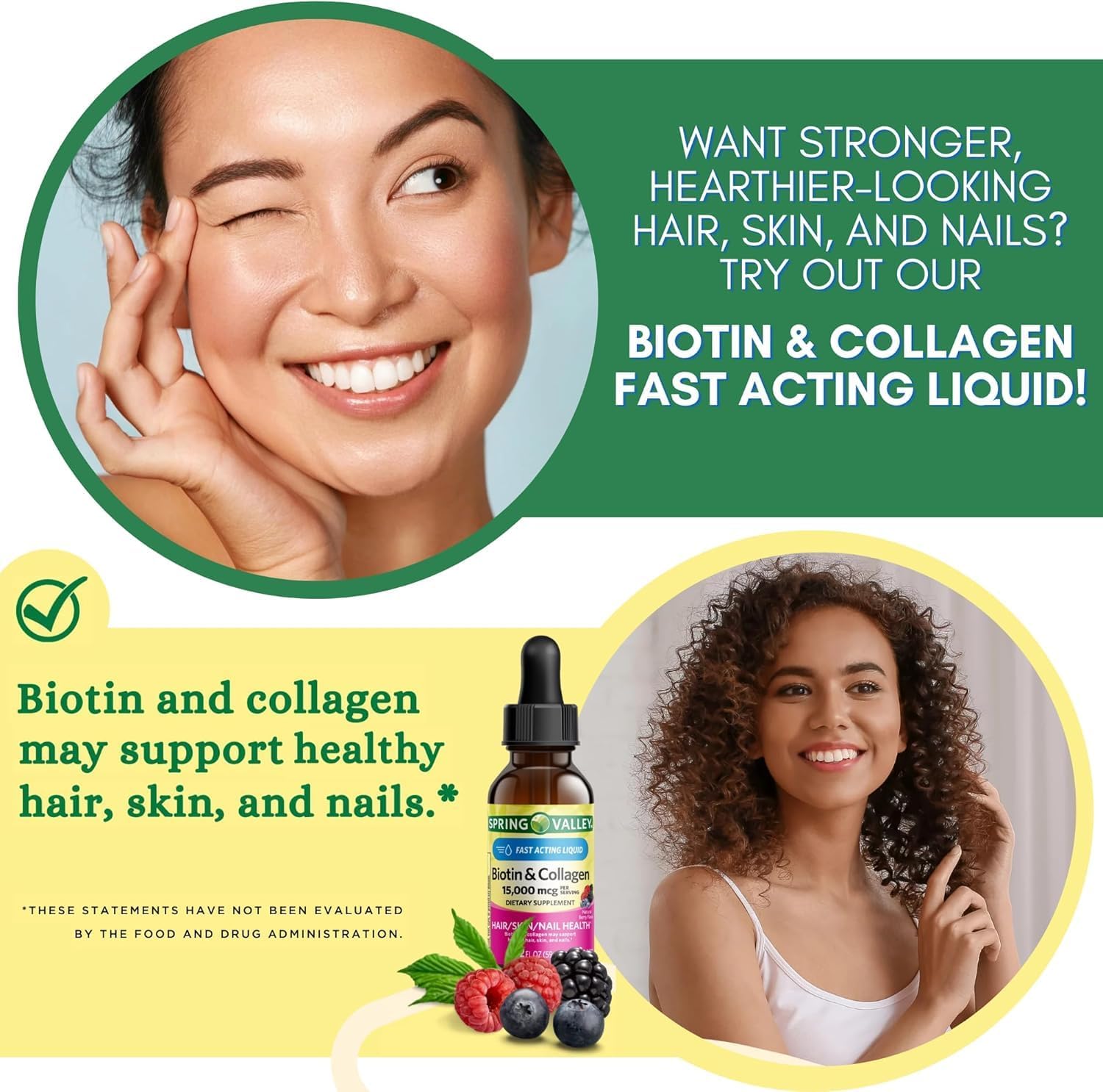 Liquid Biotin and Collagen 15000 mcg, Natural Berry Flavour, Drops for Hair, Skin, Nails (Pack of 2) - görsel 2
