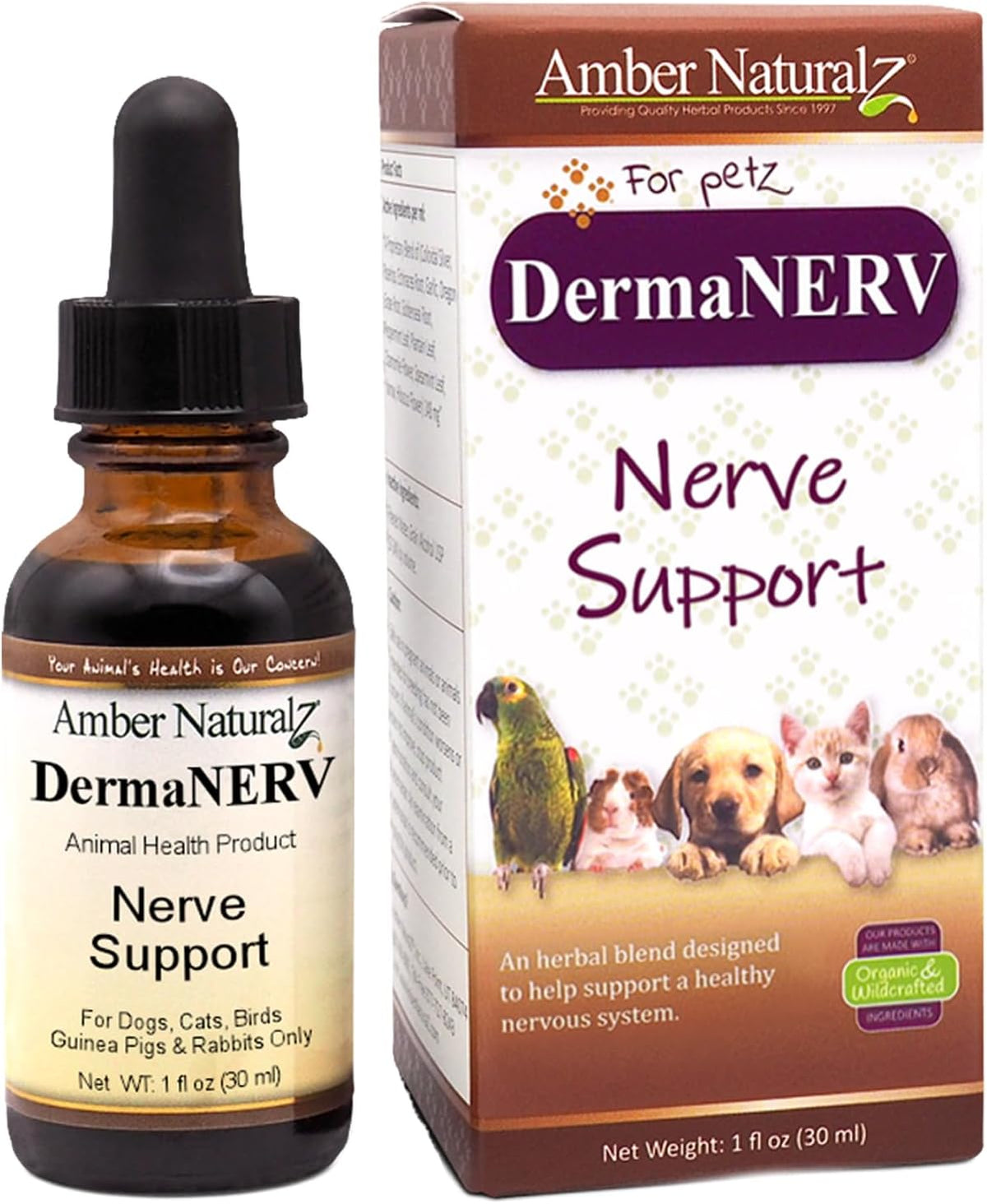 Amber NaturalZ DermaNERV Herbal Supplement for Dogs, Cats, and Small Pets - 30 ml - görsel 1