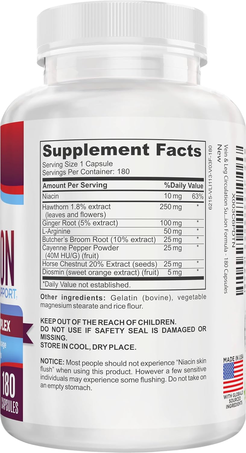 Vein & Leg Circulation Supplement, 8-in-1 Formula, 180 Capsules (2-Month Supply) - görsel 2