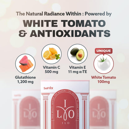 ILO Whitathione Antioxidant Powder Sticks - 500mg Vitamin C, Glutathione & White Tomato Extract - 30 Sticks