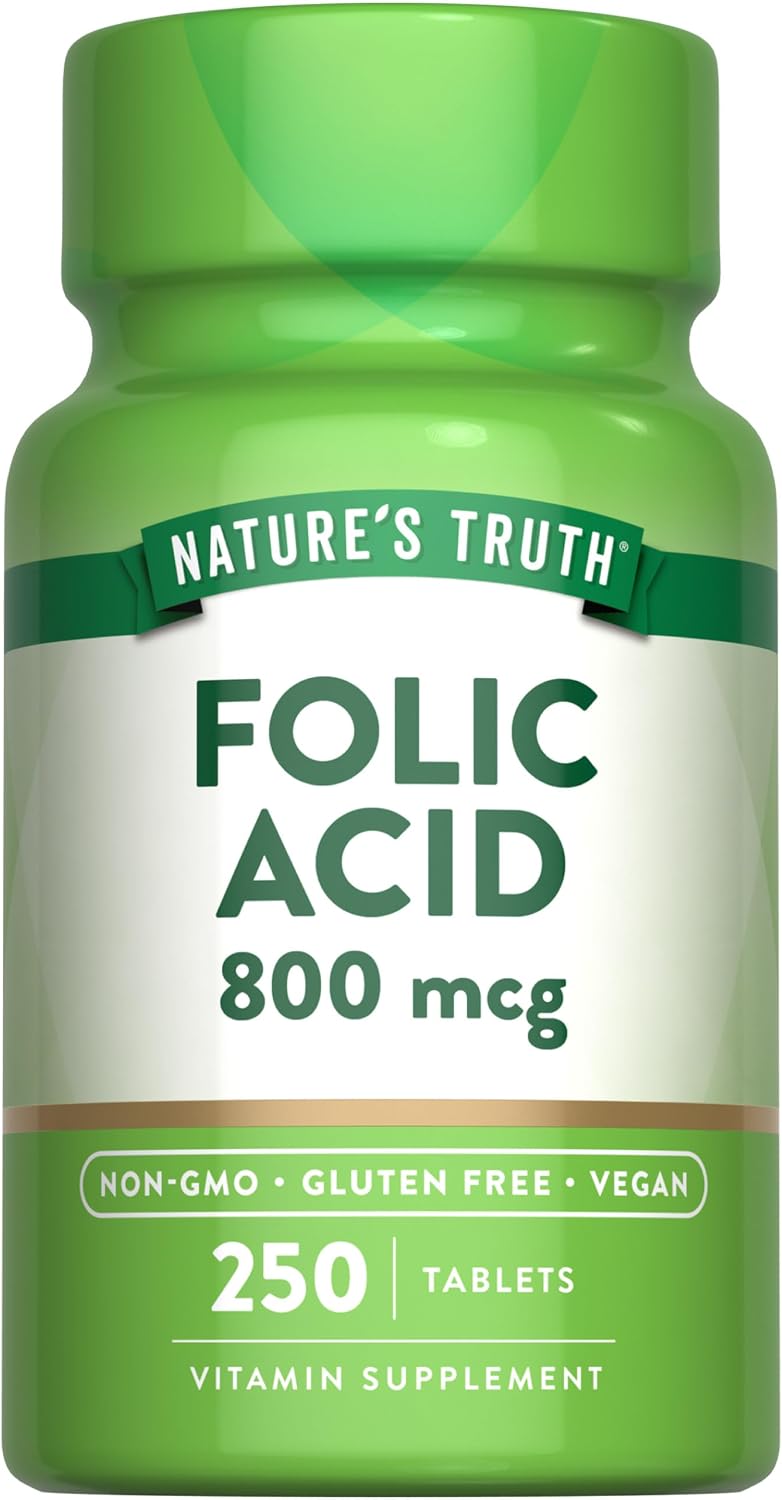 Nature's Truth Folic Acid 800 mcg, 250 Tablets - Vegan, Non-GMO & Gluten-Free Food Supplement - görsel 1