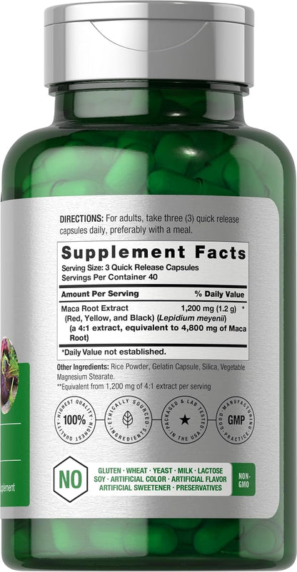 Horbäach Maca Root Capsules - High Potency Peruvian Maca Extract, 120 Quick-Release Capsules