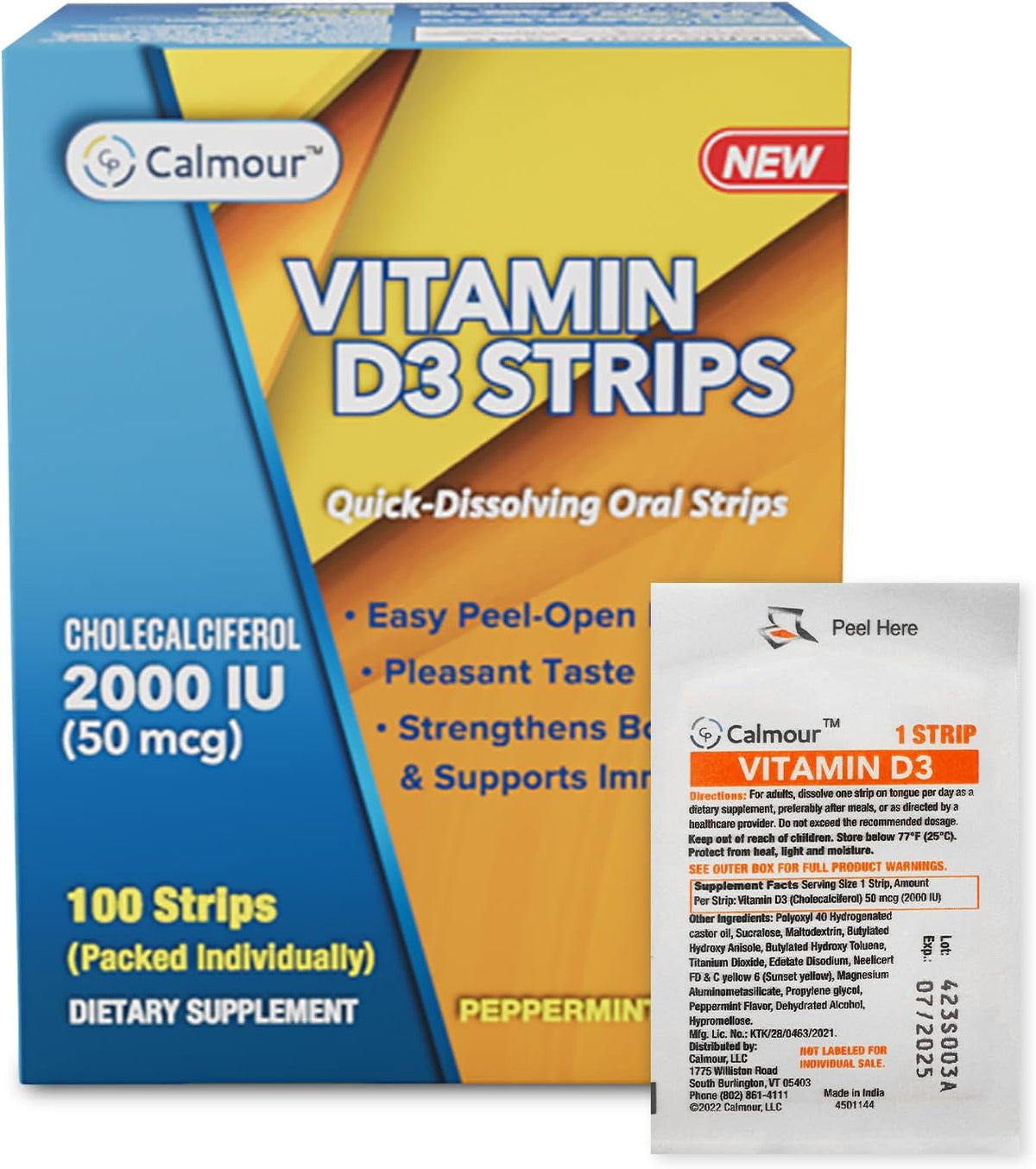 CALMOUR Vitamin D3 Strips - 2000 IU Peppermint Flavour Oral Dissolvable Strips (10 Pack) - görsel 8