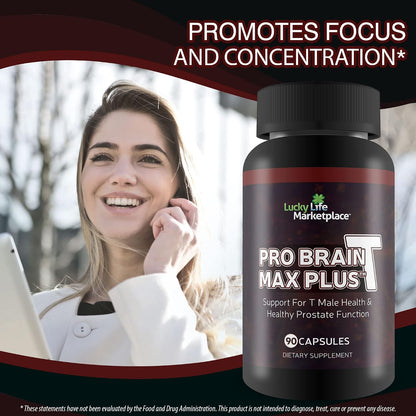 Pro Brain-T Max Plus – Support for Male Hormone Health & Healthy Prostate Function – Promote Energy & Endurance – Aid Cognitive Health & Concentration – Additional Mood & Immune Support – Improved Formula