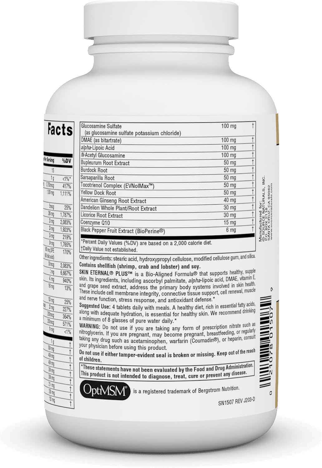 Source Naturals Skin Eternal Plus with C Ester, DMAE & Alpha-Lipoic Acid (120 Tablets) - görsel 3
