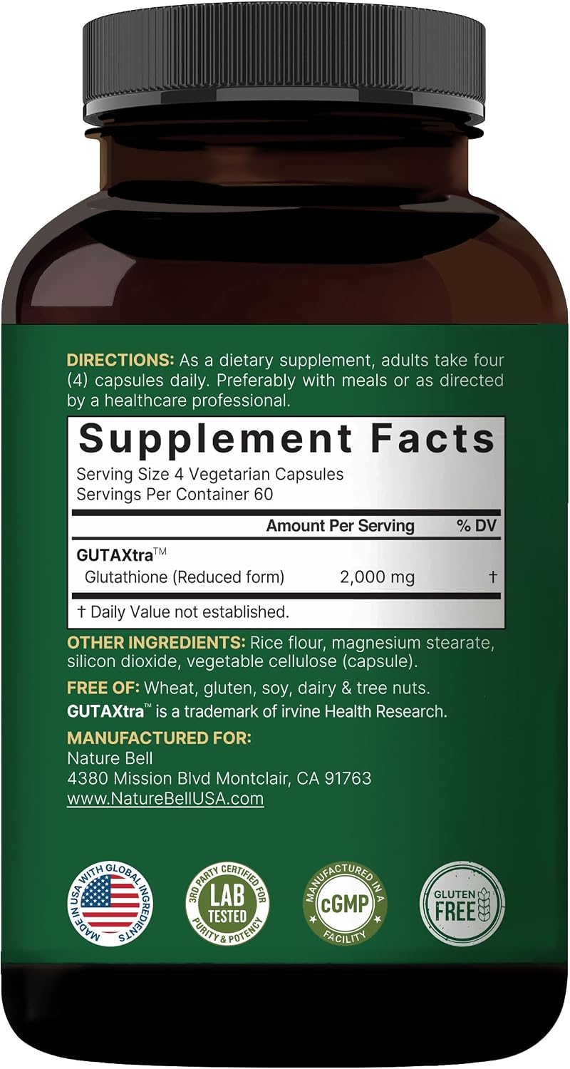 NatureBell Glutathione Supplement 2,000mg Per Serving, 240 Veggie Capsules – Reduced Glutathione, Master Antioxidant, Vegan & Non-GMO - görsel 7