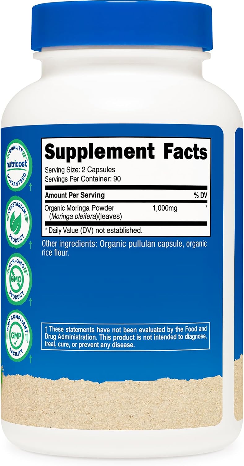 Nutricost Moringa Capsules 500mg, 180 Capsules (90 Servings) – Vegetarian, Non-GMO, Gluten-free - görsel 5