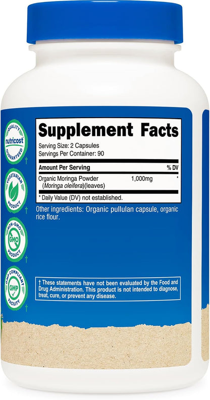 Nutricost Moringa Capsules 500mg, 180 Capsules (90 Servings) – Vegetarian, Non-GMO, Gluten-free