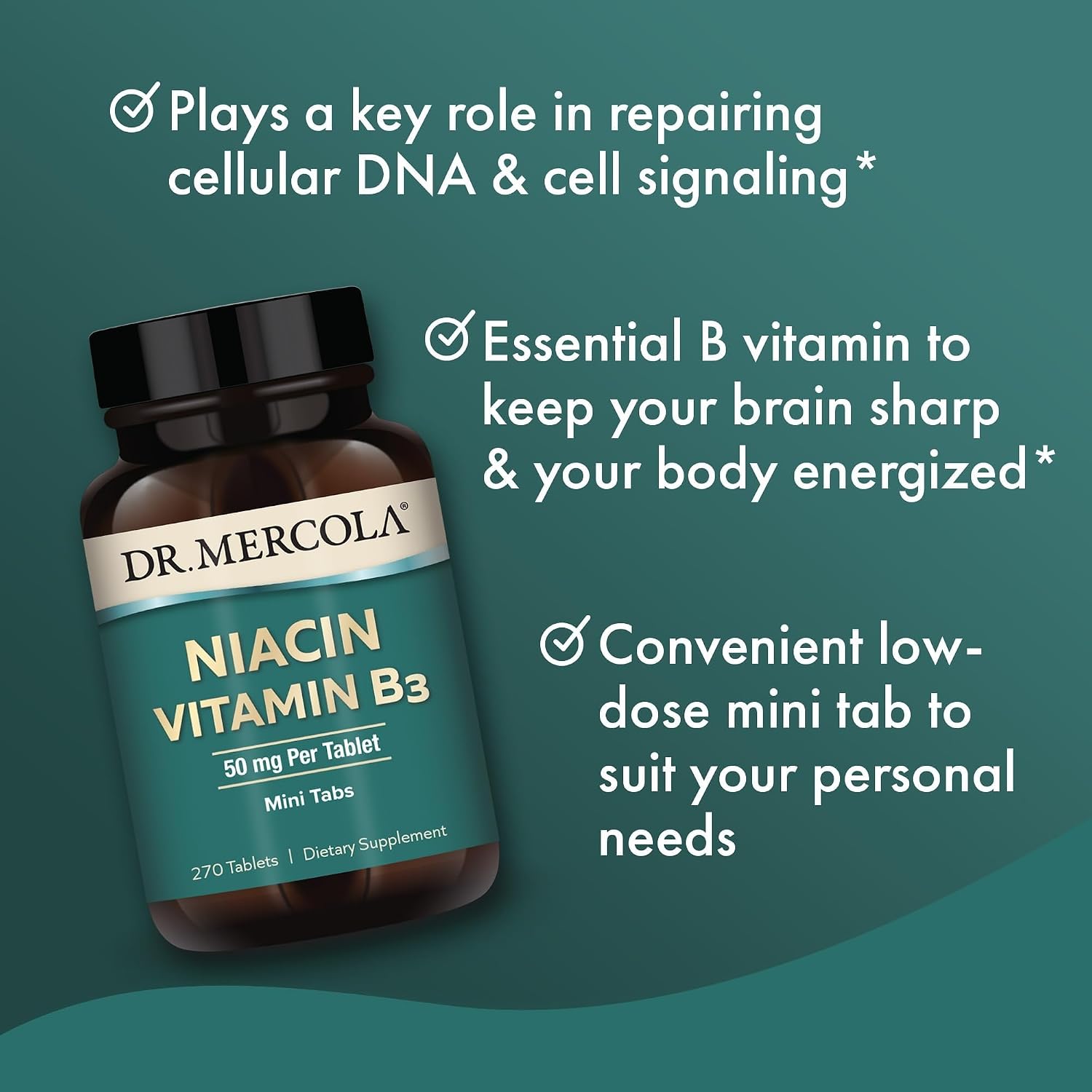Dr. Mercola Niacin Vitamin B3, 90 Servings (270 Tablets), Food Supplement, Mini Tablets, Essential B Vitamin, Non-GMO - görsel 4