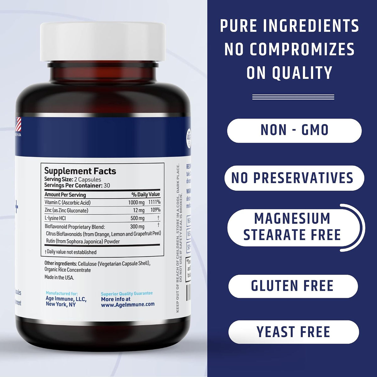 Vitamin C 1000mg Complex with L-Lysine 500mg, Zinc Gluconate 12mg, Bioflavonoids 300mg - Doctor Formulated Immune Support - Magnesium Stearate Free (2 Bottles) - görsel 7