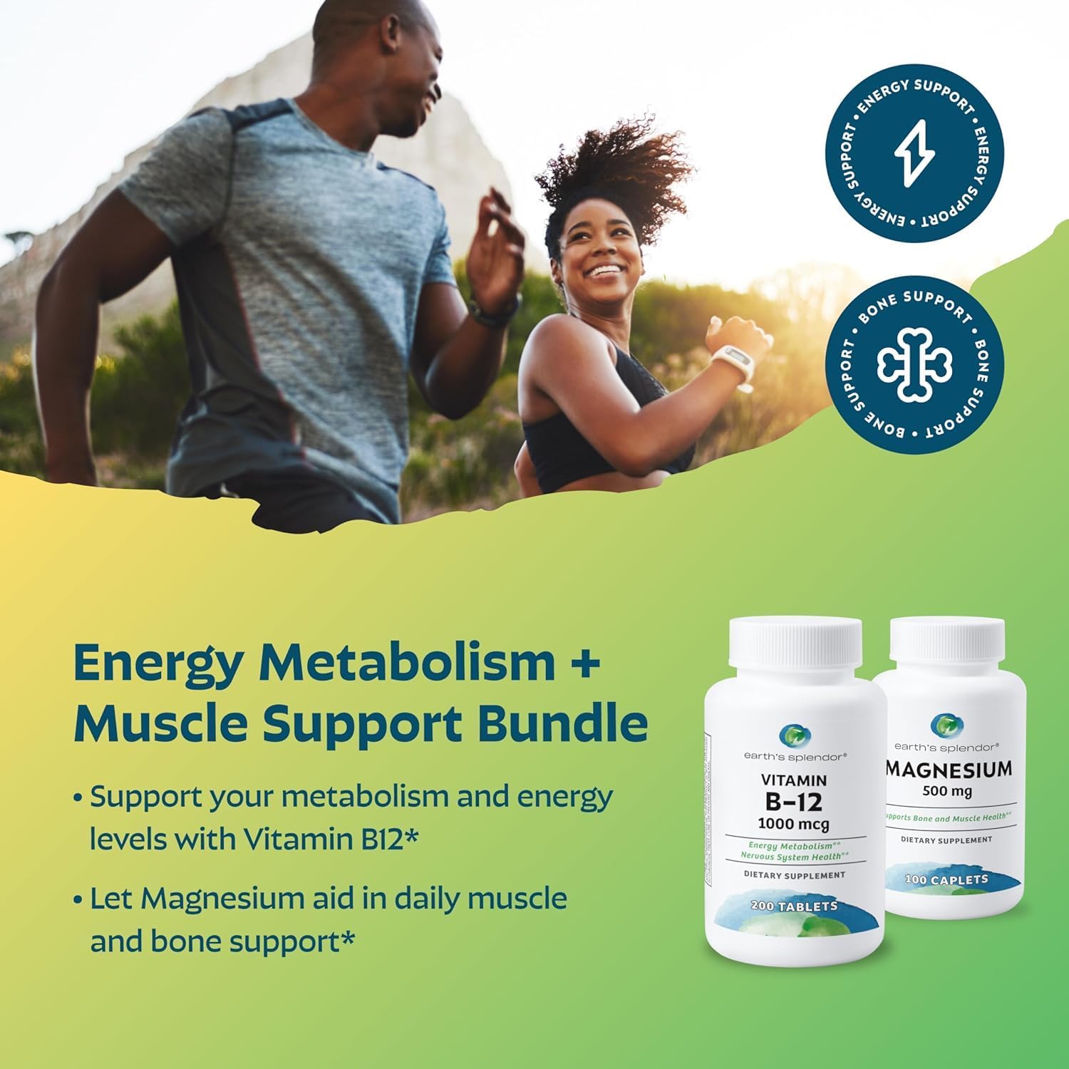 Earth's Splendor Energy and Muscle Support: Vitamin B12 (1000mcg) and Magnesium (500mg) Supplement - görsel 2