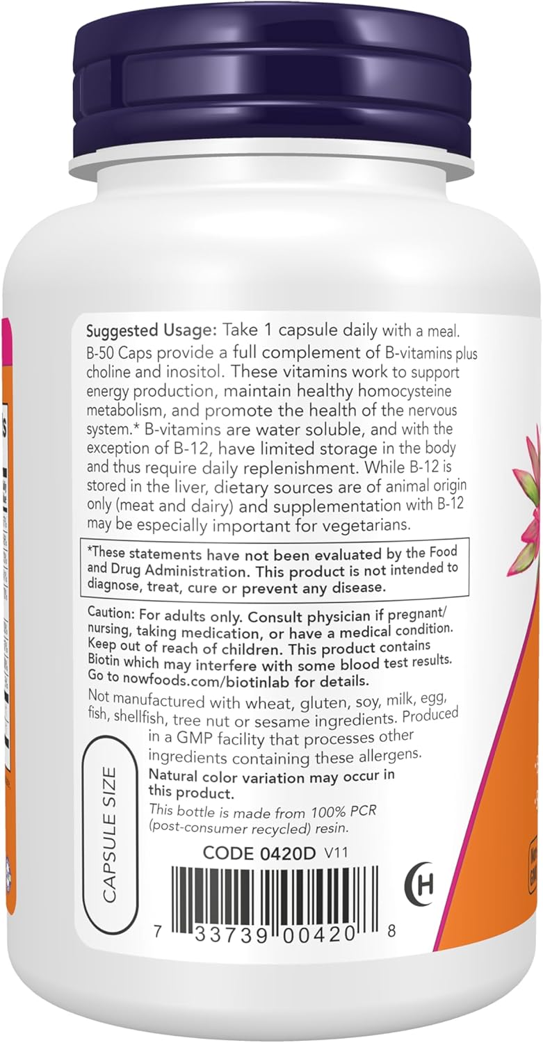NOW Foods Vitamin B-50 Complex, 100 Veg Capsules - görsel 3