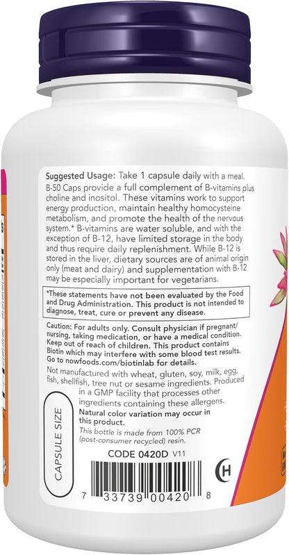 NOW Foods Vitamin B-50 Complex, 100 Veg Capsules
