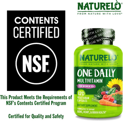 NATURELO One Daily Multivitamin for Women Over 50 (Iron Free) – Menopause Support – Whole Food Supplement – 120 Capsules