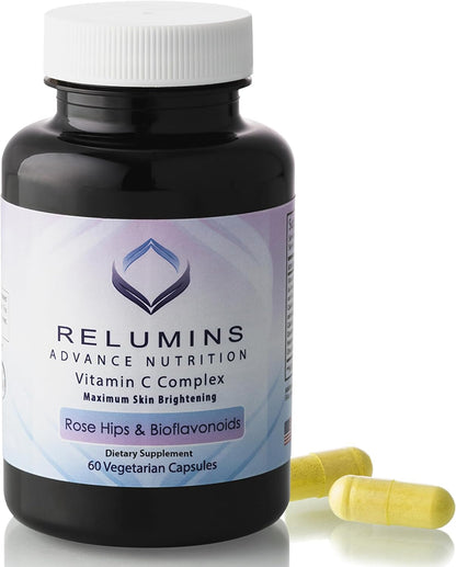Relumins Advanced Vitamin C Supplement with Rose Hips – 1000mg, Immune Support and Collagen Production – 180 Capsules (30-Day Supply)