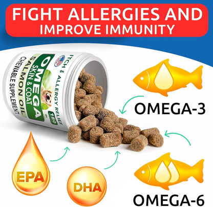 BARK&SPARK Omega-3 for Dogs - 360 Salmon Oil Chews - Skin & Coat Supplement