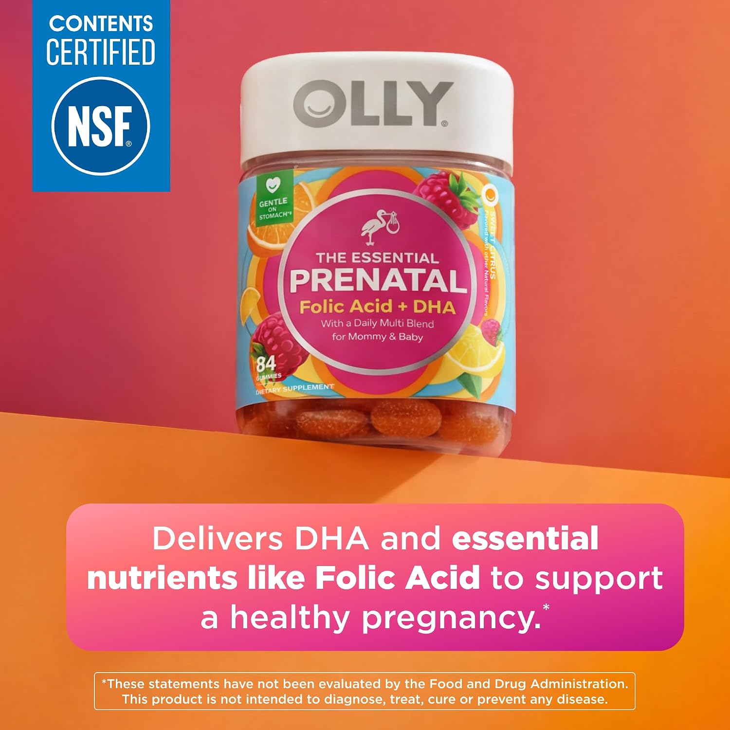 OLLY Prenatal Multivitamin Gummy, Daily Multi Blend for Mummy & Baby, Folic Acid, Omega 3 DHA, Vitamins A & D, Sweet Citrus Flavoured, 42 Day Supply - 84 Count - görsel 3
