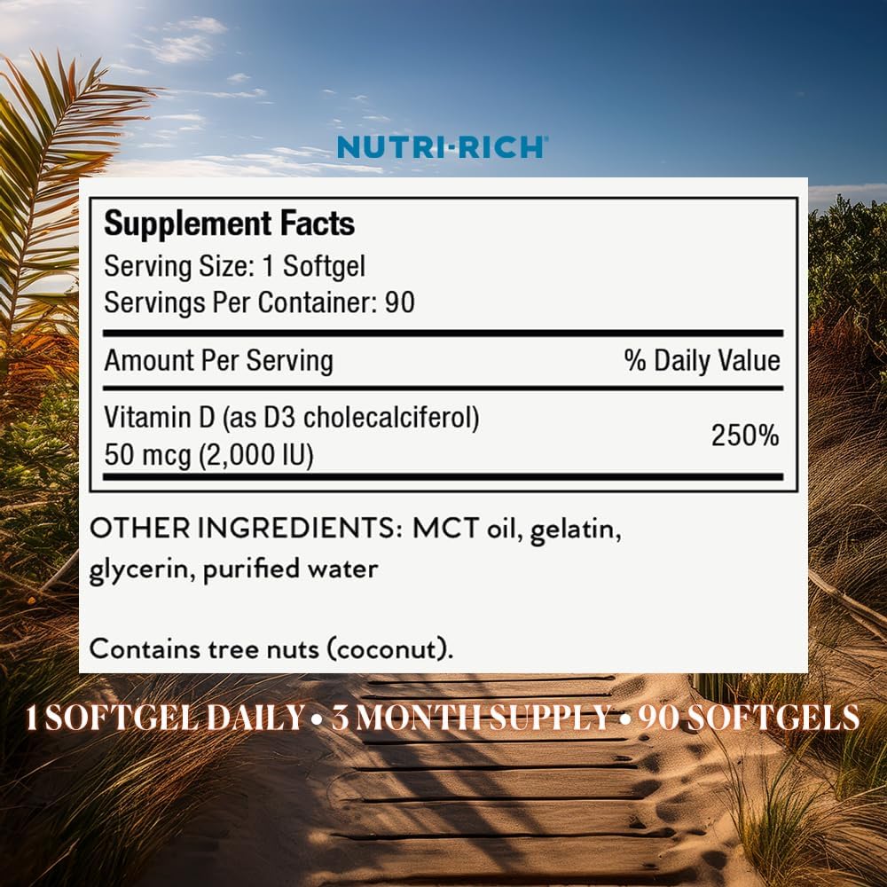 Nutri-Rich Vitamin D3 2000 IU (50 mcg) – High Potency, Immune & Bone Support – 90 Softgels - görsel 8