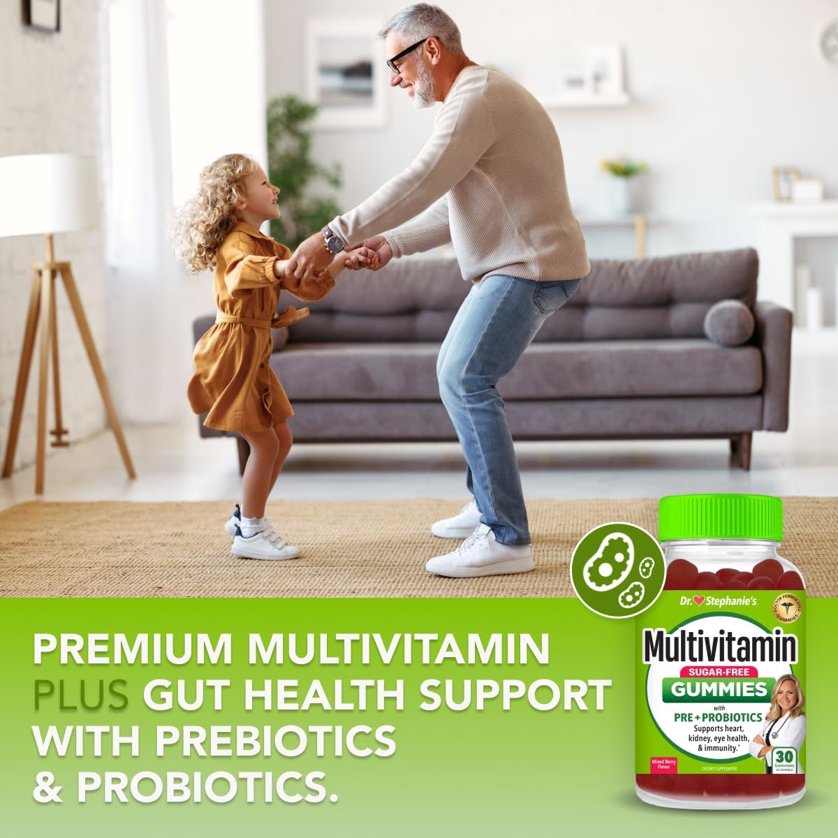 Dr. Stephanie's Multivitamin Gummies - Sugar-Free with Prebiotics and Probiotics - Daily Support for Eyes, Kidneys, Liver, Heart, and Digestive Health - Mixed Berry Flavour - görsel 3