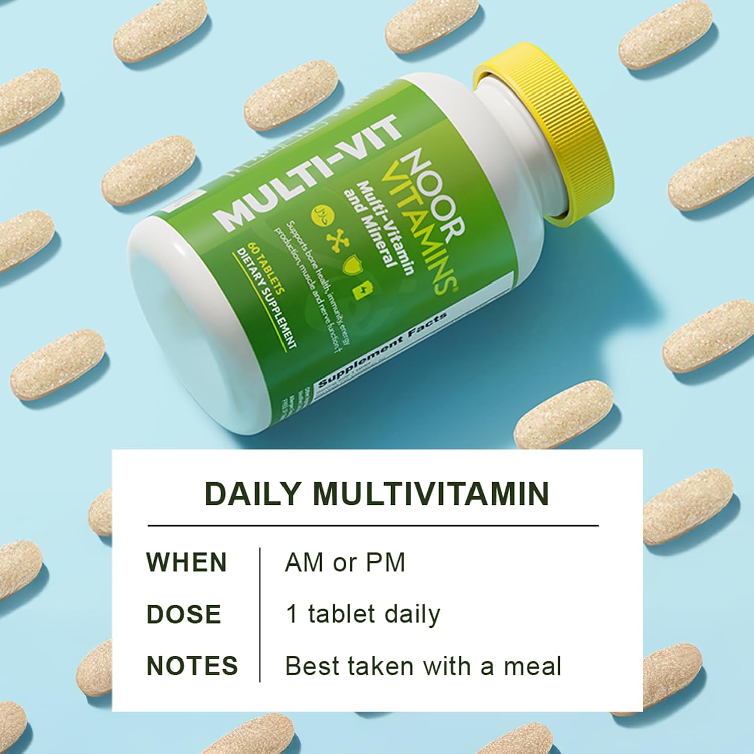 Noor Vitamins Halal Multivitamin for Women and Men, 60 Tablets (2-Month Supply) - görsel 8