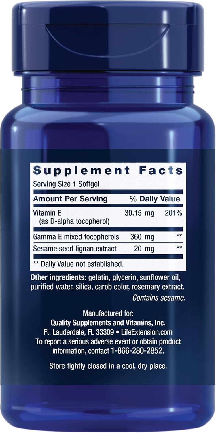 Life Extension Gamma E Mixed Tocopherols - Vitamin E with Sesame Lignans, 60 Softgels - görsel 2