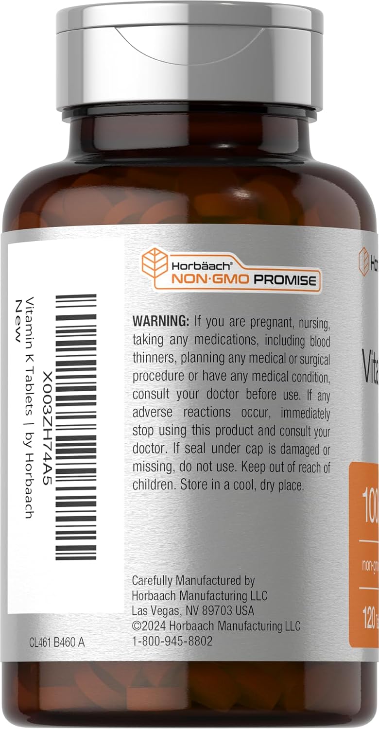 Horbäach Vitamin K Supplement | 100mcg | 120 Tablets | Vegetarian, Non-GM & Gluten-free - görsel 3