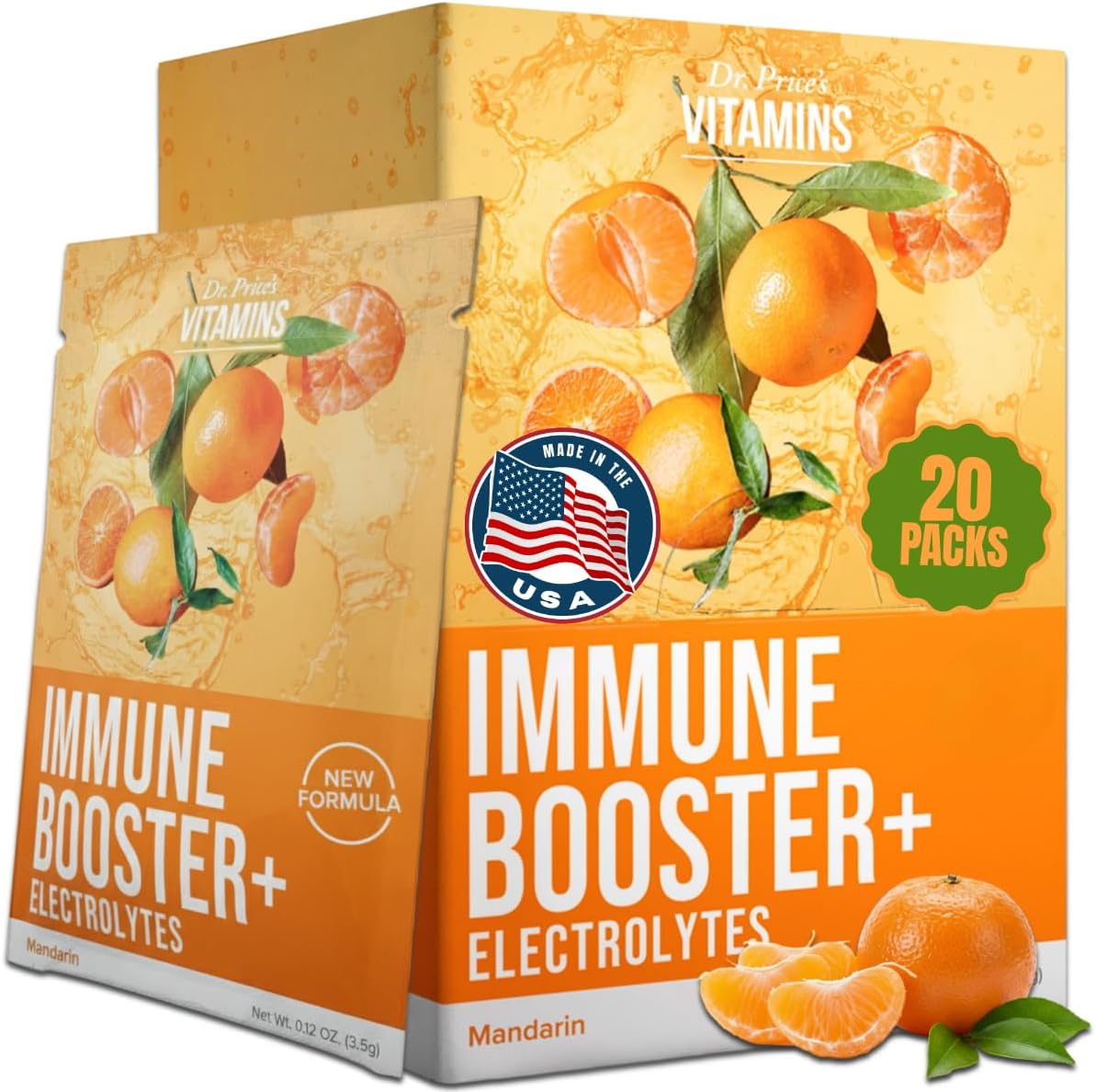 Dr. Price’s Electrolyte & Vitamin C Powder Packets – Immune Support, Mandarin, 20 Packets | 1000mg Vitamin C + Zinc, 72 Trace Minerals | Sugar-Free, Doctor-Formulated for Children & Adults, Made in USA - görsel 1