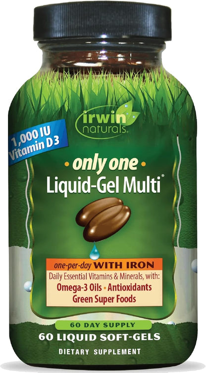 Irwin Naturals Only One Liquid-Gel Multi with Iron – 60 Liquid Softgels – Complete Daily Nutrient Support