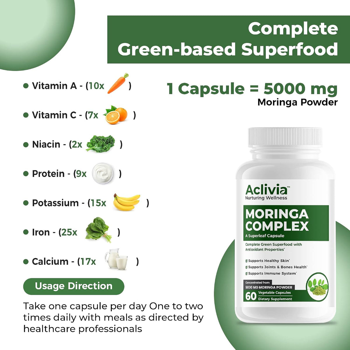 Moringa Complex - Maximum Strength Moringa Oleifera Food Supplement - 5000mg - 60 Capsules - görsel 3
