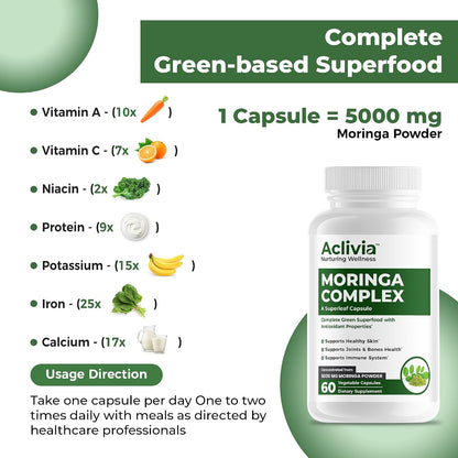 Moringa Complex - Maximum Strength Moringa Oleifera Food Supplement - 5000mg - 60 Capsules