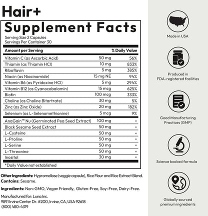 BIGVITA Hair Growth Supplement with AnaGain Nu, Biotin and Black Sesame Extract