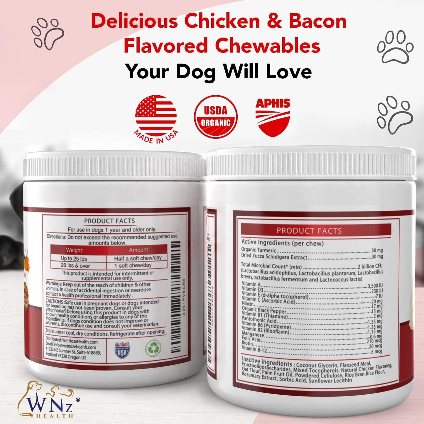 WNz Health Dog Probiotics & Multivitamins with Turmeric & Yucca, 60 Chews - görsel 2