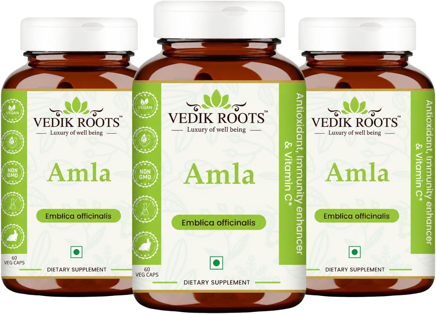 VEDIKROOTS Amla Capsules – 100% Organic Immune Support, Natural Vitamin C (60 Capsules, Pack of 3) - görsel 1