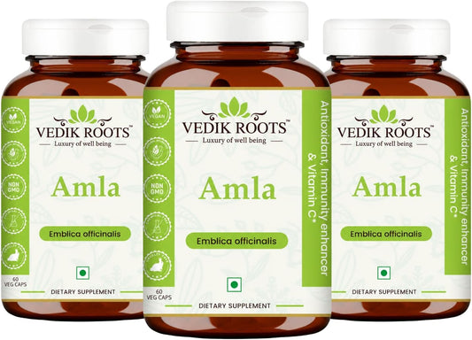 VEDIKROOTS Amla Capsules – 100% Organic Immune Support, Natural Vitamin C (60 Capsules, Pack of 3)