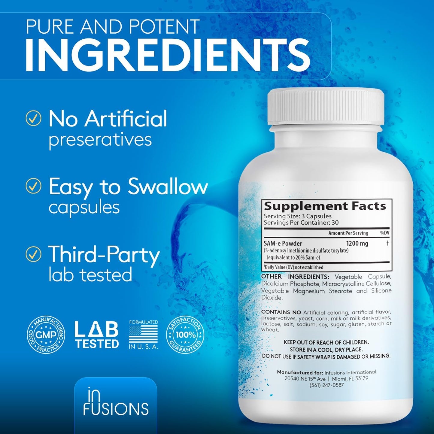 Infusions Maximum Strength Pure SAM-e 1200mg, 90 Vegetable Capsules - görsel 5