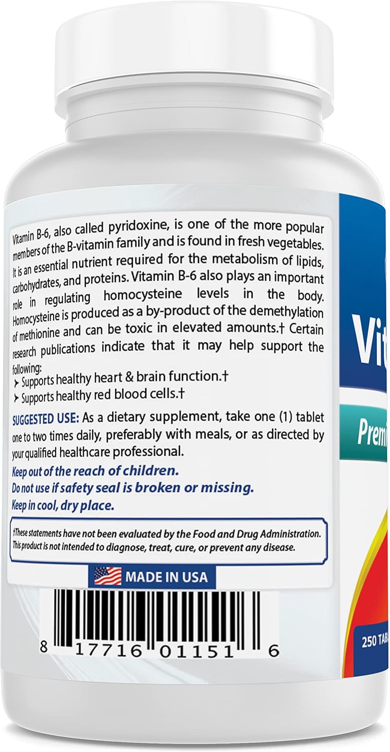Best Naturals Vitamin B6 50 mg Tablets - 250 Tablets per Bottle (Pack of 3) - görsel 7