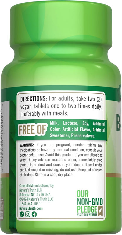 Nature's Truth Vitamin B Complex for Women & Men | Plus B12 | 90 Tablets | High Strength | Vegan and Non-GMO Supplement