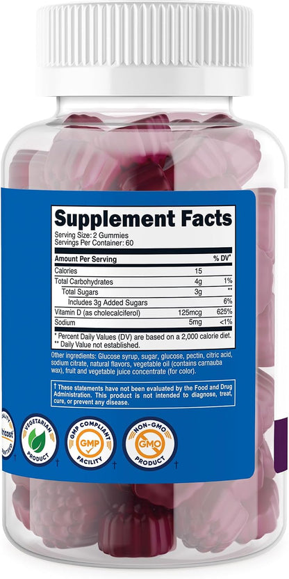 Nutricost Vitamin D3 Gummies 5,000 IU (125 mcg), 120 Gummies - Mixed Berry Flavour, 60 Servings