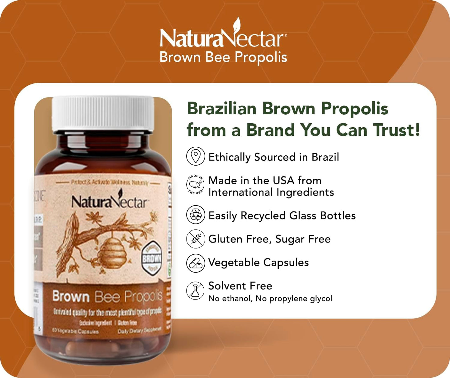 NaturaNectar Brown Bee Propolis – NSF Certified – 60 Capsules - görsel 3