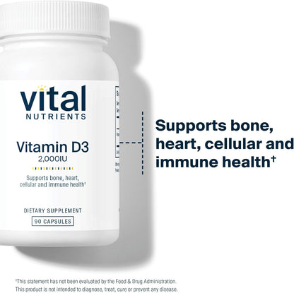Vital Nutrients Vitamin D3 2000 IU – Vitamin D Supplement for Bone and Immune Health – 90 Capsules