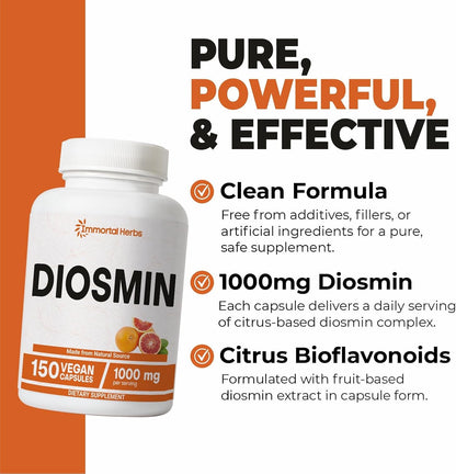 Immortal Herbs Pure Diosmin 1000mg Complex Formula, 150 Capsules
