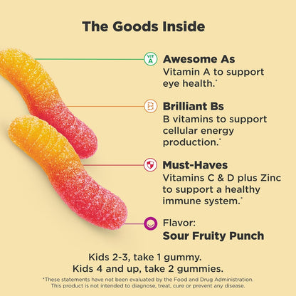 OLLY Kids Multivitamin Gummy, Overall Health and Immune Support, Vitamins A, C, D, E, Bs and Zinc, Sour Fruity Punch, 70 Gummies