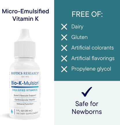 BIOTICS RESEARCH Bio K Mulsion Liquid Vitamin K1 Drops - 500 mcg