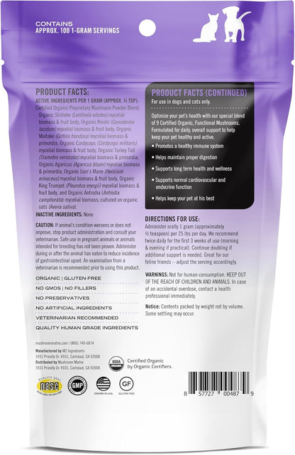 Mushroom Matrix Canine Organic Mushroom Powder – Daily Immune Support for Dogs and Cats (100g)