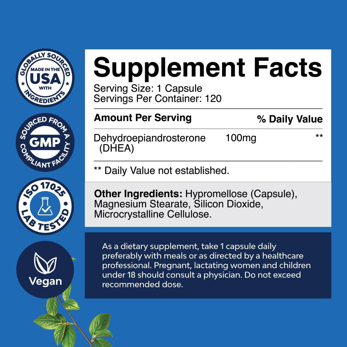 Natures Craft DHEA 100mg Capsules for Men and Women - Vegan High Strength - 120 Capsules - görsel 7