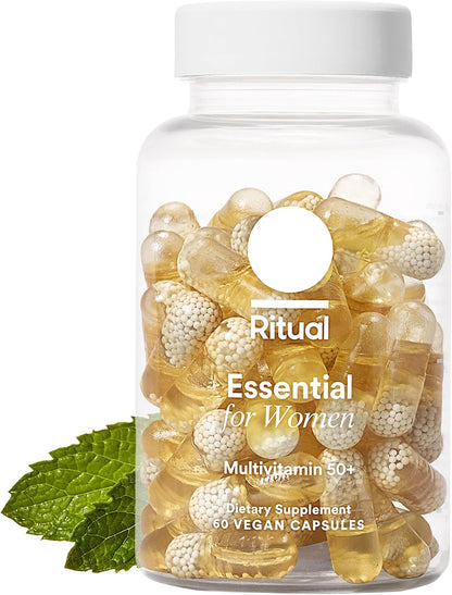 Ritual Essential for Women 50+ Daily Multivitamin – Vegan, Non-GM, Delayed-Release Capsules with Omega-3 DHA, Folate, Vitamin D3, Magnesium – 60 Capsules (30 Servings)