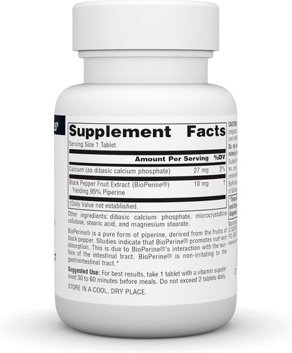 Source Naturals BioPerine - Black Pepper Fruit Extract - Promotes Nutrient Absorption - 60 Tablets