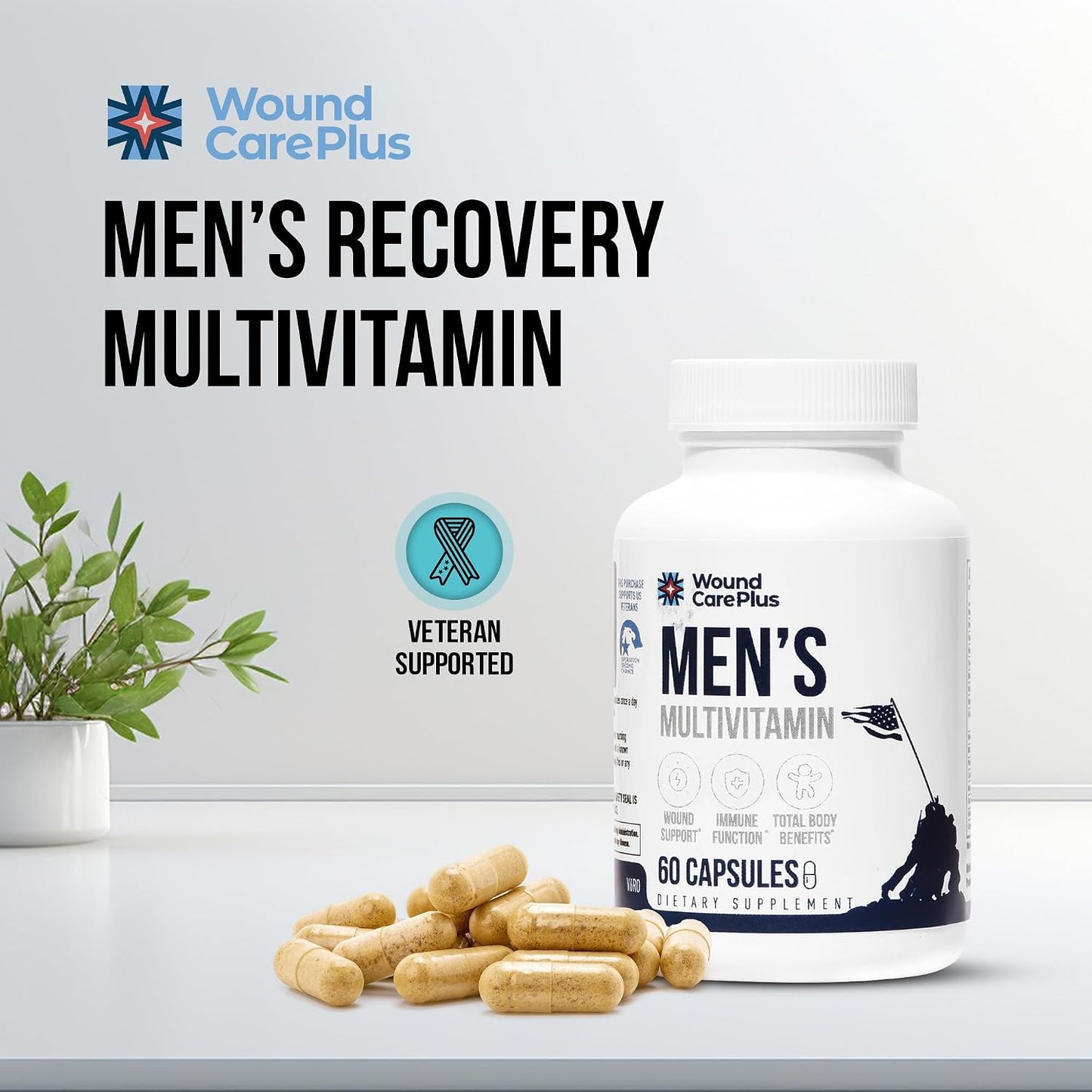 Wound Care Plus Men's Multivitamin – Comprehensive Vitamin & Mineral Blend with Vitamins A, B, C, D, E, Zinc – Supports Immune Health, Energy & Skin Wellness – 60 Capsules – Non-GMO, Gluten-free - görsel 2