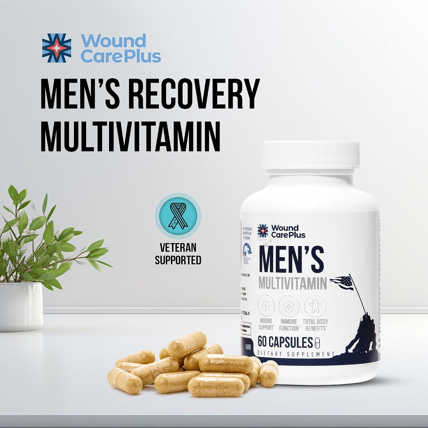 Wound Care Plus Men's Multivitamin – Comprehensive Vitamin & Mineral Blend with Vitamins A, B, C, D, E, Zinc – Supports Immune Health, Energy & Skin Wellness – 60 Capsules – Non-GMO, Gluten-free - görsel 2