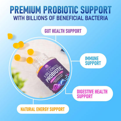 Probiotic Gummies - 6 Premium Probiotic Strains - Daily Gut Health Supplement for Women, Men & Teenagers - 120 Gummies